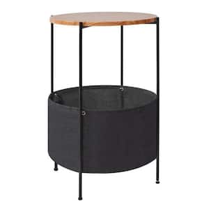 Round Metal 16.5 in. x 16.5 in. x 24 in. Outdoor Side Table with Storage Basket