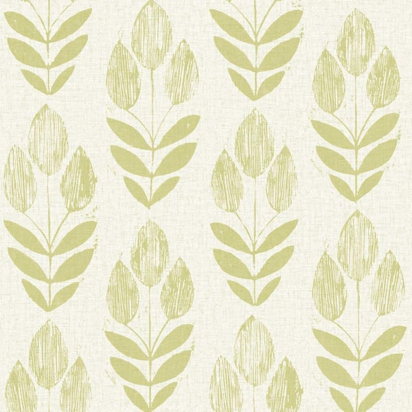 Beacon House Scandinavian Green Block Print Tulip Strippable Roll Wallpaper (Covers 56 sq. ft.)