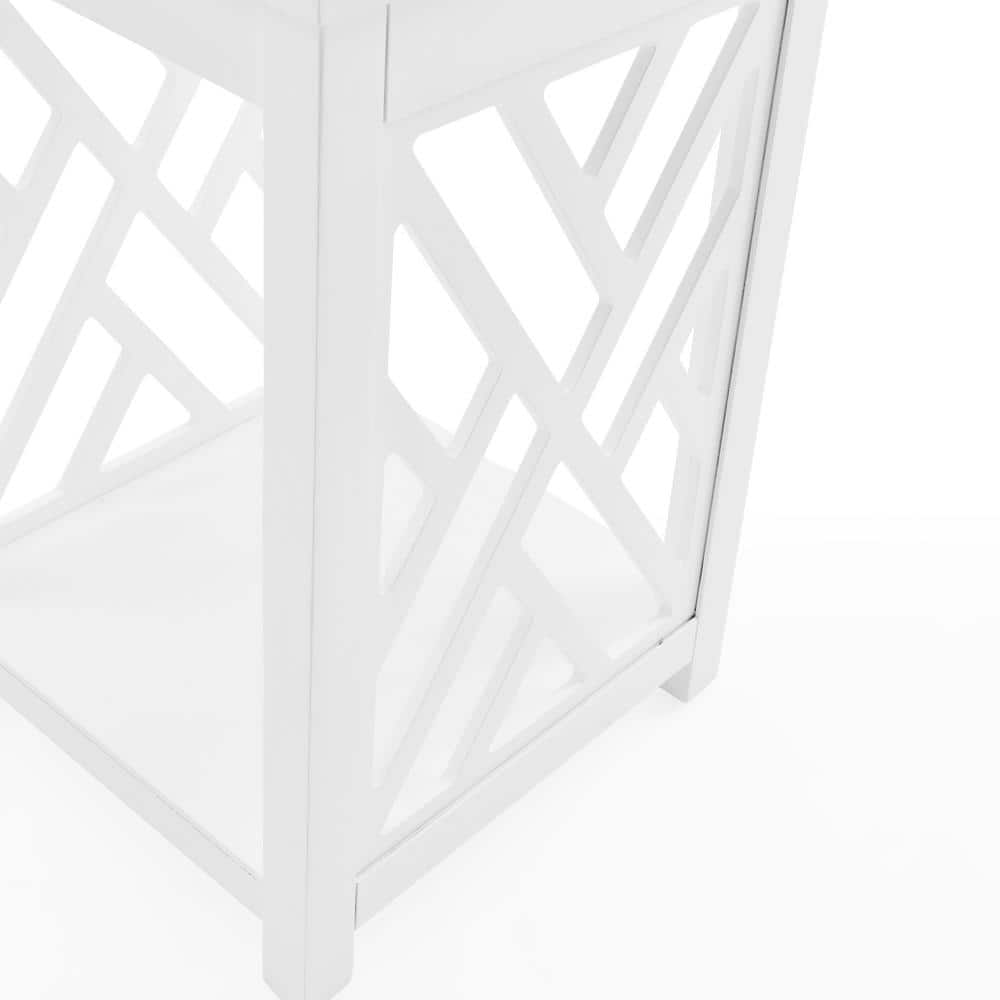 Coventry Pine Wood End Table with Tray Shelf in White