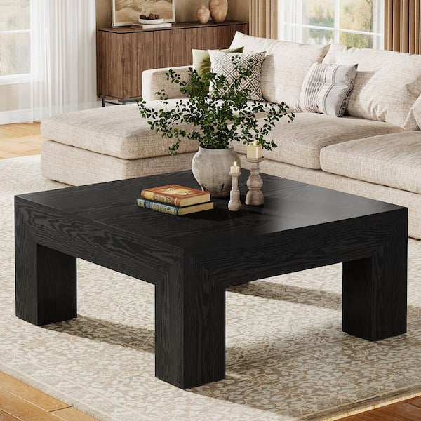 BYBLIGHT Allan 39.4 in. Black Square Wood Coffee Table with Sturdy Wooden Legs