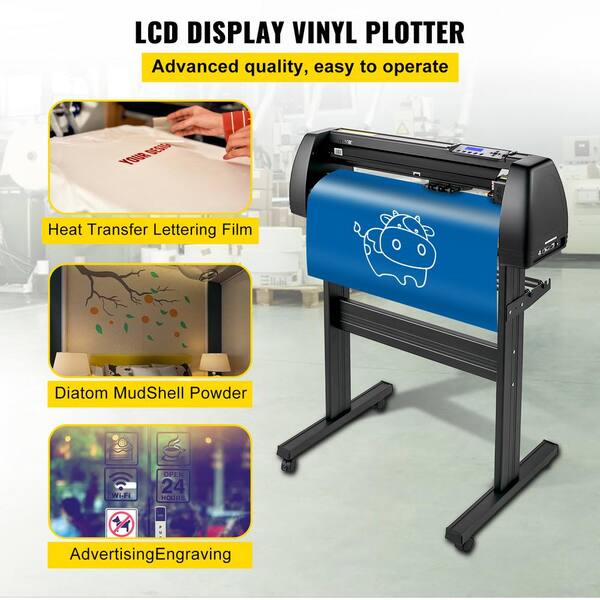 VEVOR Vinyl Cutter 28 in. LCD Display Adjustable Double-Spring Pinch Rollers Sign Cutting Plotter with Signmaster software, Black