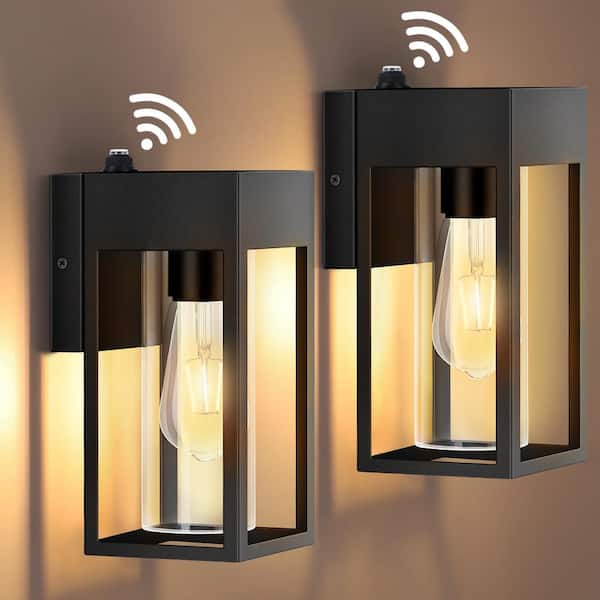10.2 in. Black Dusk to Dawn Modern Porch Lights Outdoor Hardwired Wall Lantern Sconce with No Bulbs Included (2-Pack)