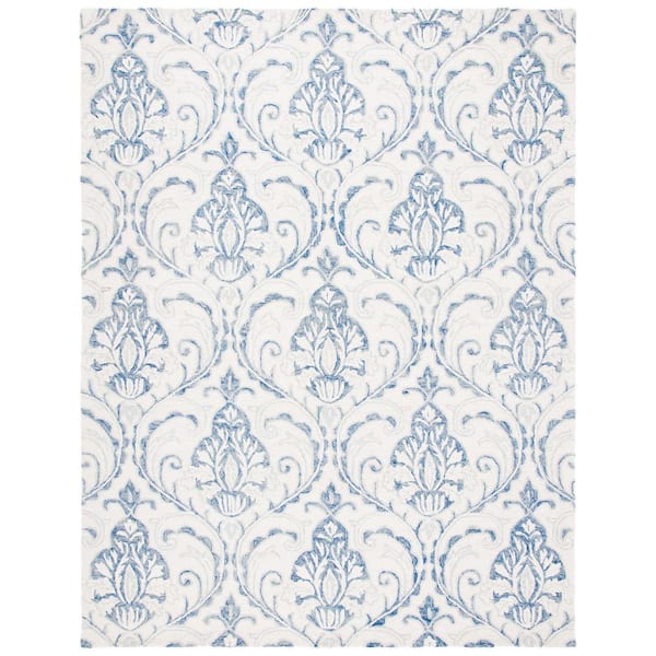 SAFAVIEH Micro-Loop Ivory/Blue 8 ft. x 10 ft. Trellis Medallion Area Rug