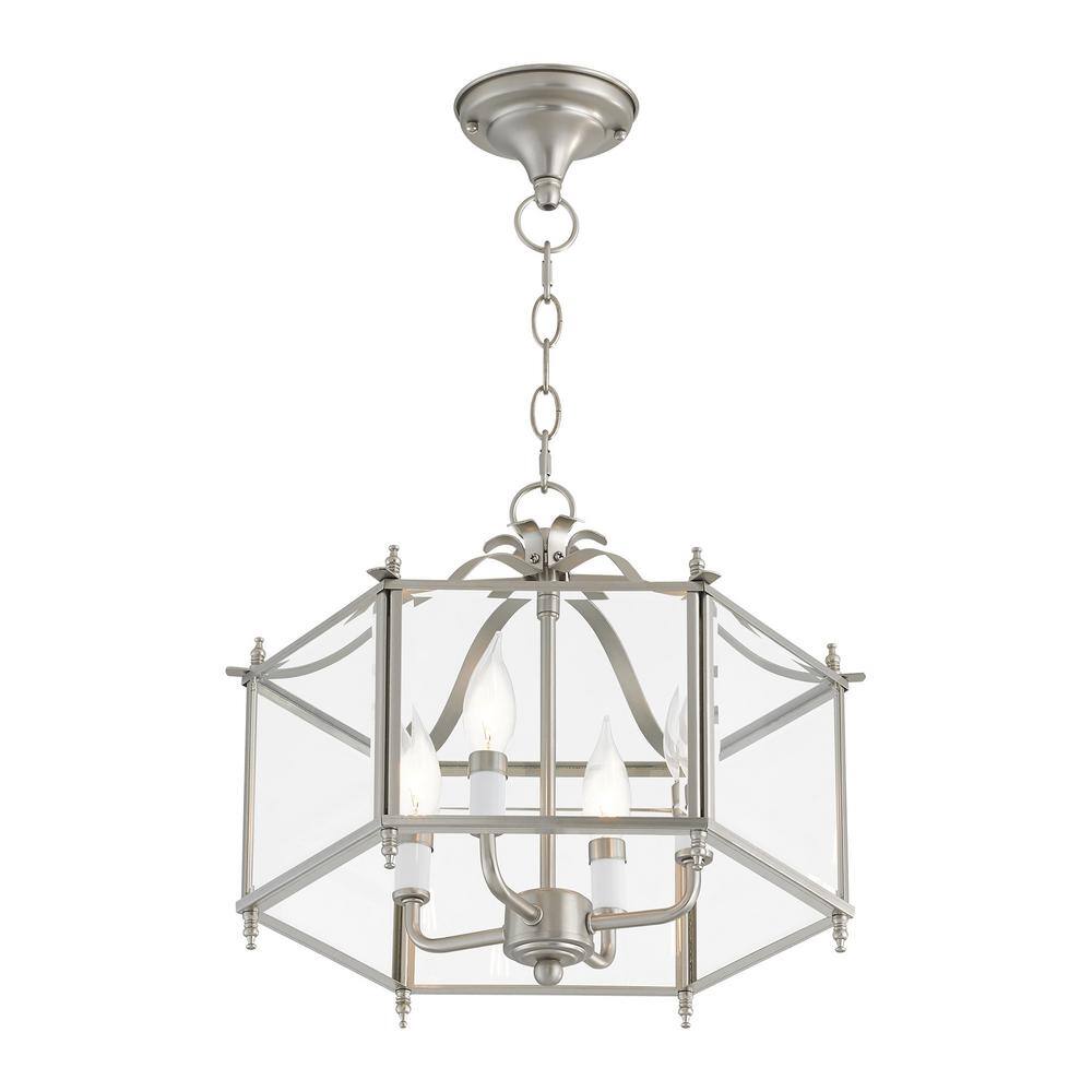 Livingston Classic Brushed Nickel 4-Light Pendant with Clear Beveled Glass