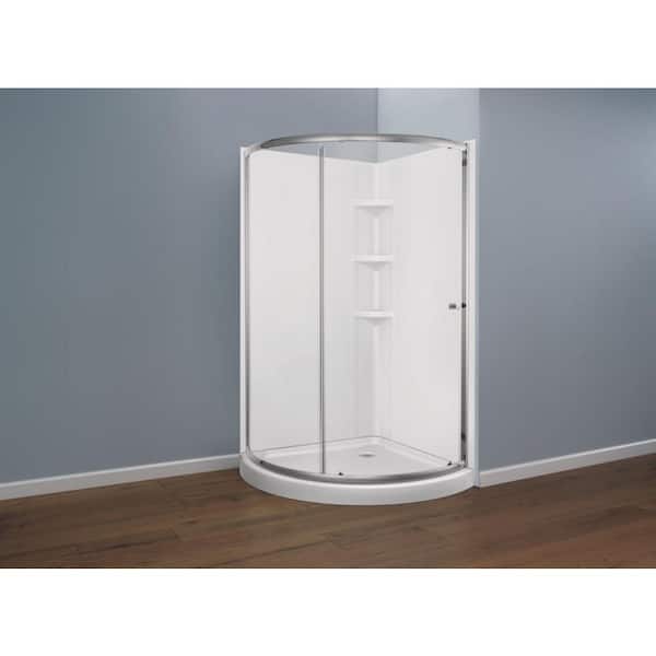 Foundations 38 in. L x 38 in. W x 70 in. H Corner Pan/Wall/DoorShower Stall kit in White and Chrome
