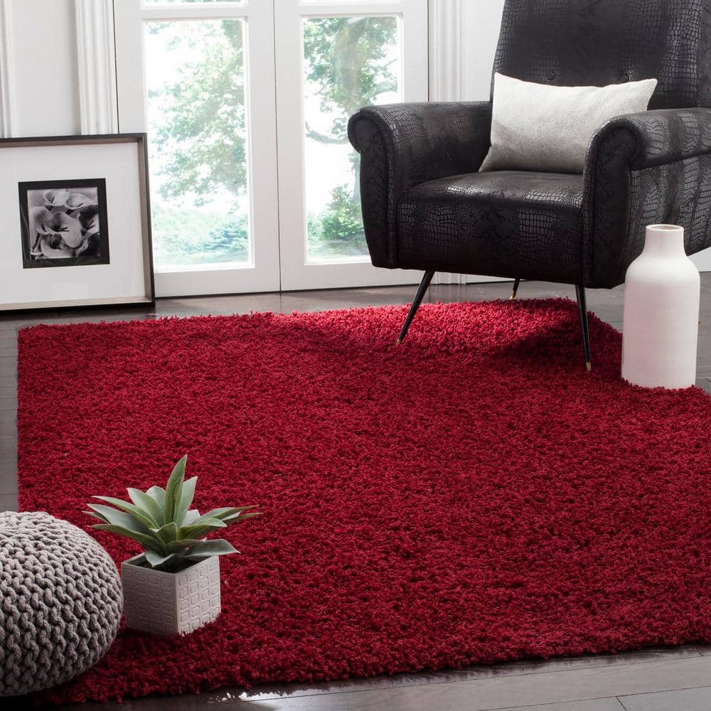 Athens Red Synthetic Shag Area Rug, 3' x 5'