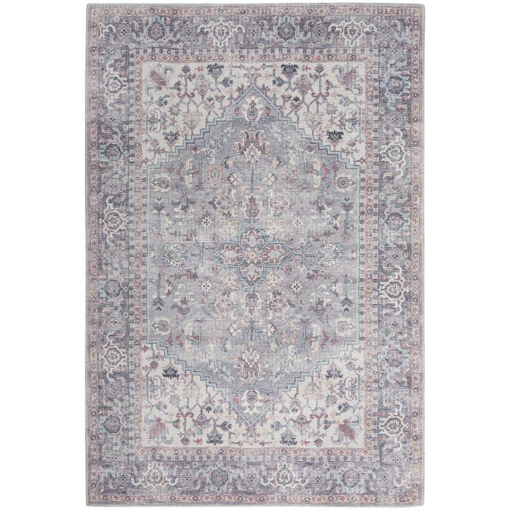 Nicole Curtis Grey 4' x 6' Machine Washable Vintage Medallion Area Rug