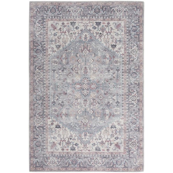 57 GRAND BY NICOLE CURTIS 57 Grand Machine Washable Grey 4 ft. x 6 ft. Bordered Traditional Area Rug