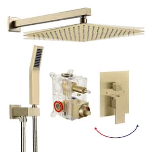 Rainfall 1-Spray Square 12 in. Shower System Wall Bar Shower Kit with Hand Shower in Brushed Gold (Valve Included)