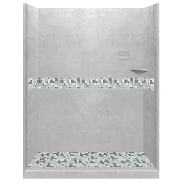 American Bath Factory Newport 60 in. L x 30 in. W x 80 in. H Left Drain Alcove Shower Kit with Shower Wall and Shower Pan in Portland Cement