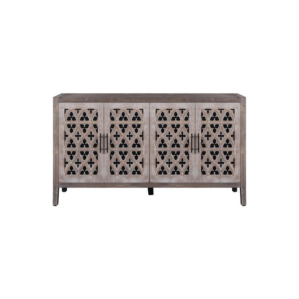 59.80 in. W x 15.60 in. D x 32.30 in. H Antique Brown Four Door Linen Cabin