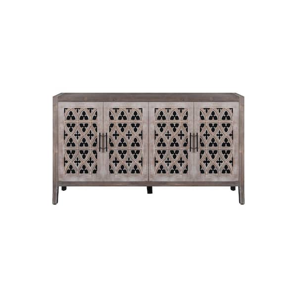 59.80 in. W x 15.60 in. D x 32.30 in. H Antique Brown Four Door Linen Cabinet