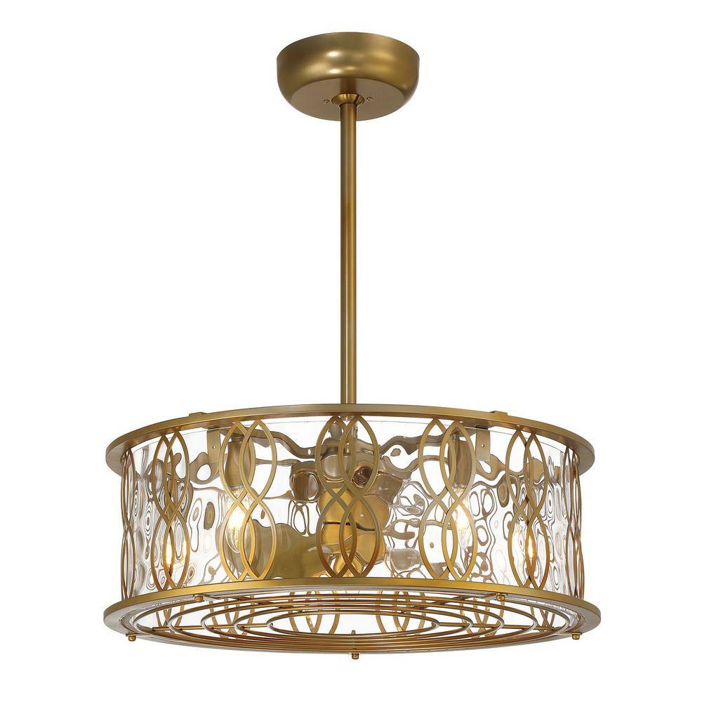 Burnished Brass 3-Blade Chandelier Fan with Glacier Glass Shade
