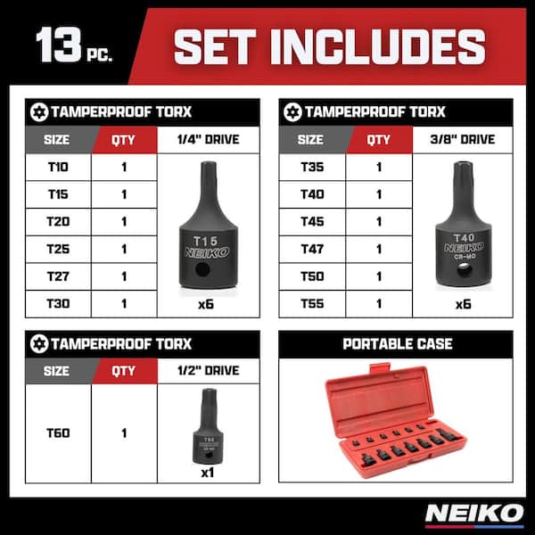NEIKO 3/8 in. Drive Security Tamperproof Torx Bit Heavy Duty