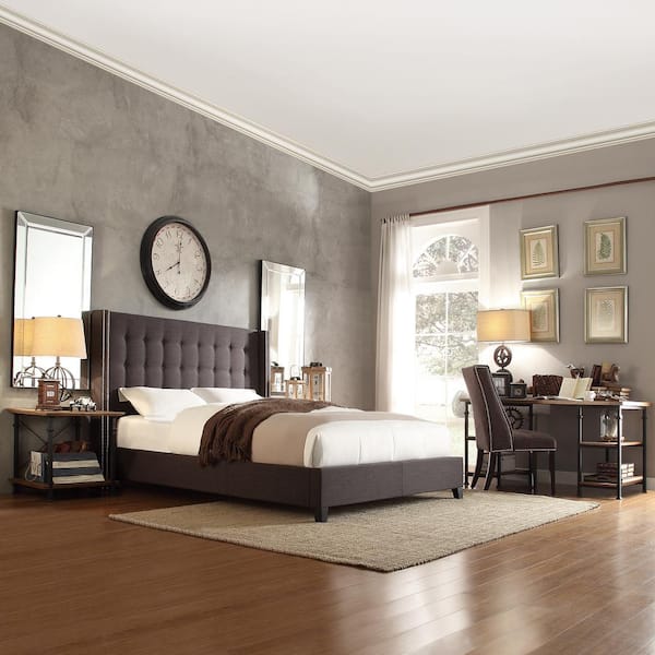 Homesullivan Franklin Park Dark Grey King Upholstered Bed 40315bk 1dgb The Home Depot Dark Grey King Upholstered Bed, Dark Grey King Bed