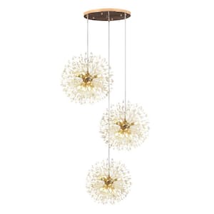 Calzada Decor 24-Light Gold Dandelion Firework Chandelier, 3- Globe Pendant Ceiling Lighting