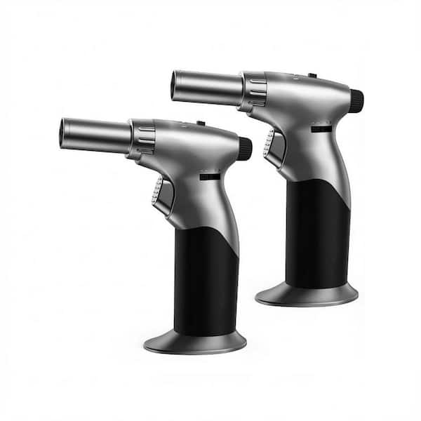 Aluminum Alloy Finish Butane Torch Lighter with Adjustable Dual Flame Modes Continuous Flame Lock 2-Pack