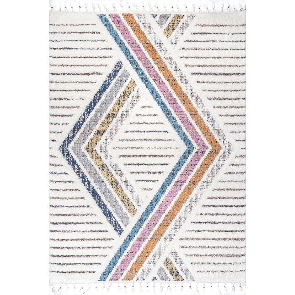 nuLOOM Angela High-Low Modern Diamond Tassel Beige 6 ft. 7 in 