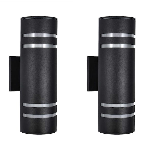 RRTYO Follen 13 in. Modern Outdoor Lights Hardwired Cylindrical Waterproof Wall Lantern Sconce with No Bulbs Included (2-Pack)