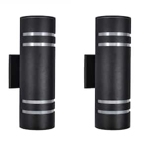Roscoe 2-Light Black Outdoor Waterproof Lantern Cylinder Wall Sconce with Light Sensor with Light Bulb Type Not Included