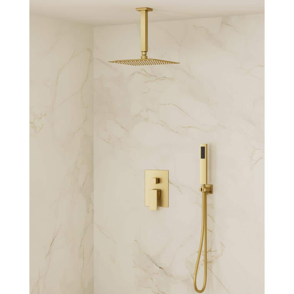 YAWWALK 2-Spray 10 in. Square Ceiling Mount Dual and