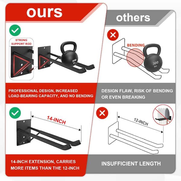 14 in. Garage Storage Hooks Heavy Duty Wall Mount Hangers Black 4