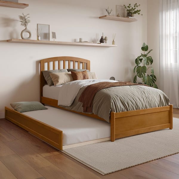 AFI Lucia Light Toffee Natural Bronze Solid Wood Frame Twin XL Platform Bed with Panel Footboard Twin XL Trundle