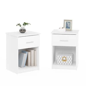 Tidur 1-Drawer Solid White Nightstands with Handle 24.14 in. H x 17.72 in. W x 15.67 in. D (Set of 2)