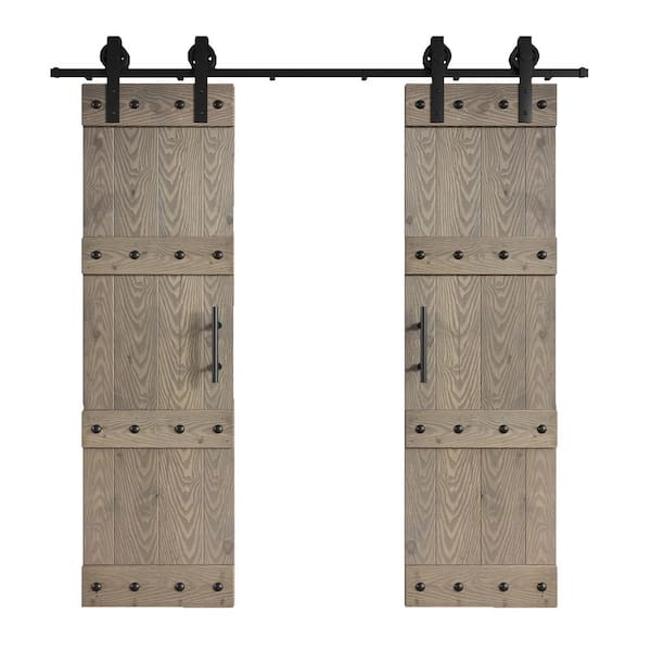 COAST SEQUOIA INC 48 in. x 84 in. Castle Series Embossing Light Gray Knotty Wood Double Sliding Door With Hardware Kit