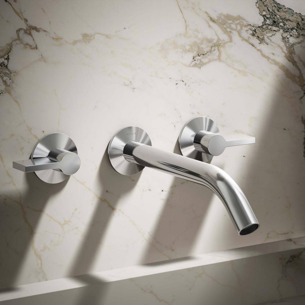 Polished Chrome Wall-Mount Bathroom Sink Faucet with Ceramic Handles