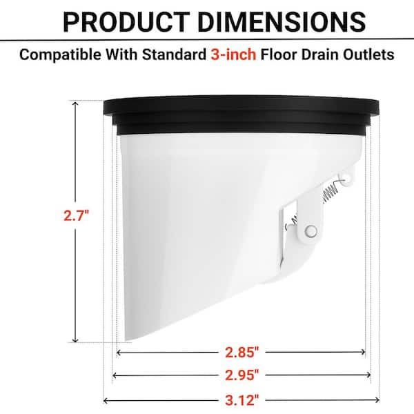 1-Piece Bath Hardware Set Floor Drain Seal with Spring Loaded Backflow Preventer Valve in Matte Black for Shower