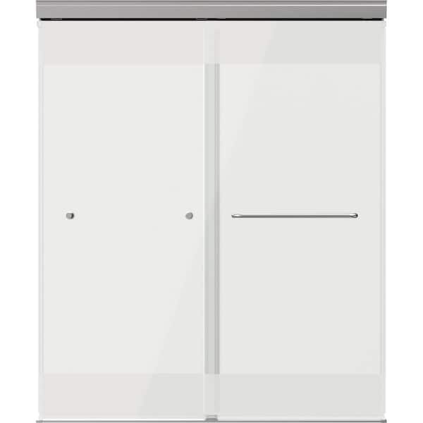 Portwood 52 to 60 in. W x 70-1/4 in. H Semi-Frameless Sliding Shower Door in Chrome with 1/4 in. Privacy Glass