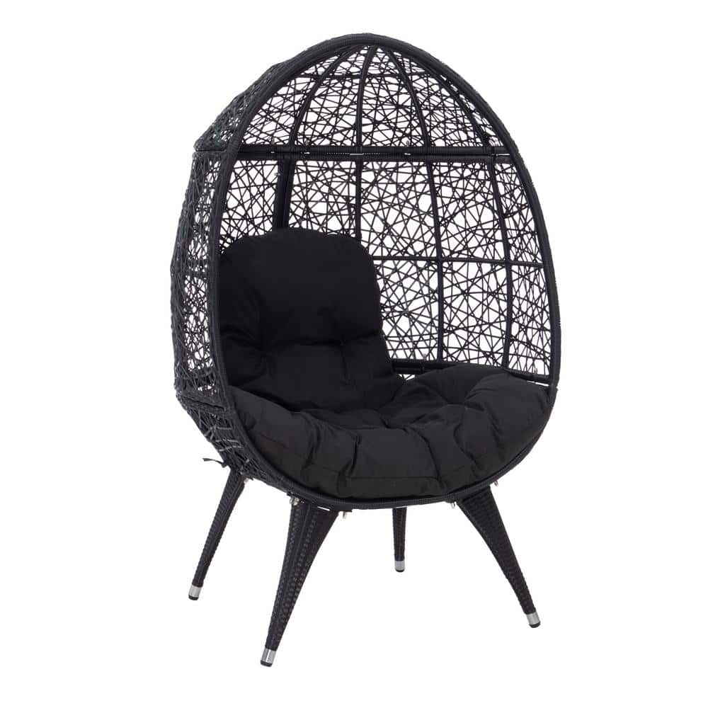 Alessandra Black Aluminum Side Chair Frame with Thick Black Cushion Round C