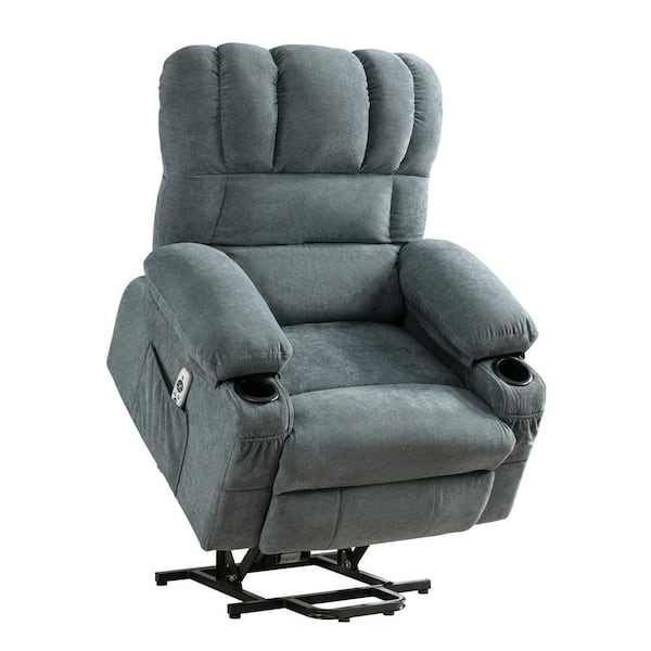 AndMakers 38.97 in. W Blue Fabric Recliner with Remote Control, Tufted and Storage