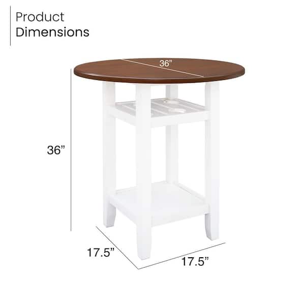 Utopia 4niture Diego 36 In Round Cherry White Wooden Dining Table With Glass Holder Seats 2 Hawf2969aak The Home Depot