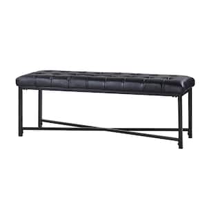 Cristian Black Genuine Leather Tufted Bedroom Bench with Metal Legs