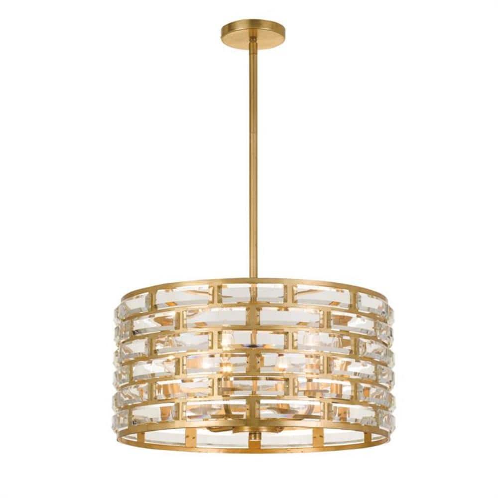 Mini Antique Gold Crystal 6-Light Chandelier with Faceted Jewels