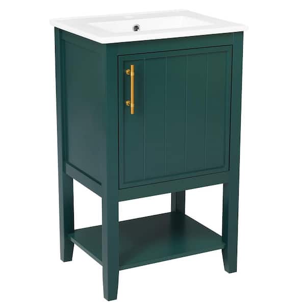 cadeninc 20 in. W x 16 in. D x 34 in. H Green Bathroom Vanity with Sink, Soft Closing Door, Storage Rack and Open Shelf