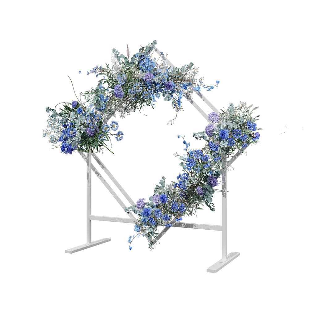 81.9 in. x 57.1 in. Diamond Shape White Metal Square Frame Backdrop Stand A