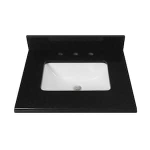 25 in. W x 22 in D Granite White Rectangular Single Sink Vanity Top in Black