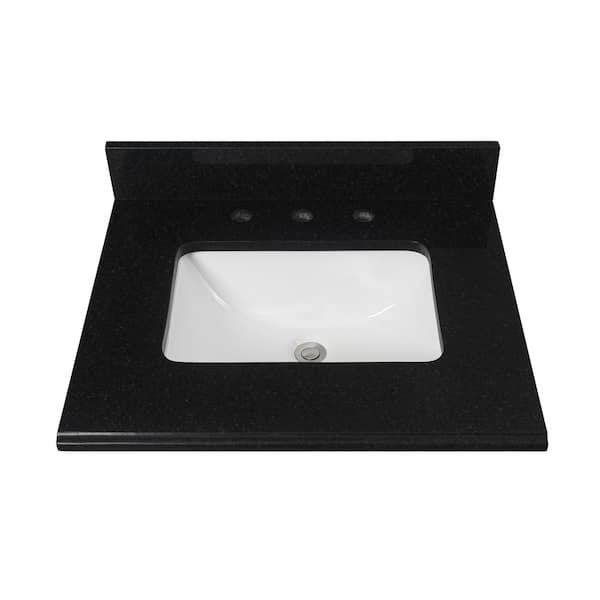 Home Decorators Collection 25 in. W x 22 in D Granite White Rectangular Single Sink Vanity Top in Black
