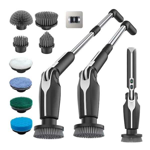 Cordless Spin Scrubber with 8 Brush Heads, 4 Angles, USB-C Charge, 350/450RPM, Remote, for Bathroom Tub Floor, Black