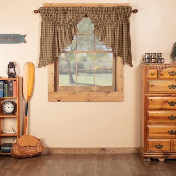 Cedar Ridge 36 in. L Cotton Prairie Swag Valance in Green Tan Brown Pair