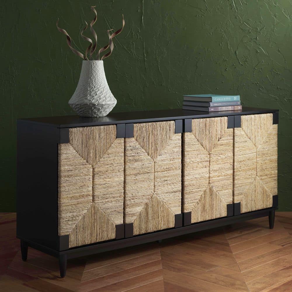 Roseanne Black/Natural 32 in. H Accent Cabinet