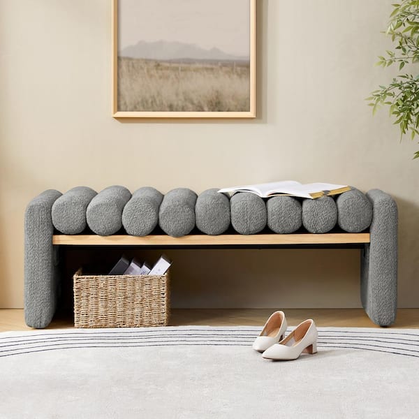 JAYDEN CREATION Alva Grey 52.5 in. Modern Upholstered Bedroom Bench