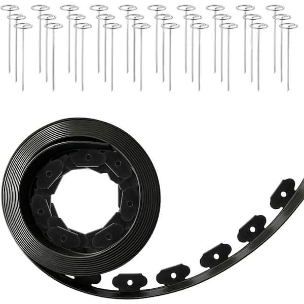 4 in. Tall 40 ft. Landscape Edging with 60-Metal Spikes, Flexible Plastic for Lawns - Black