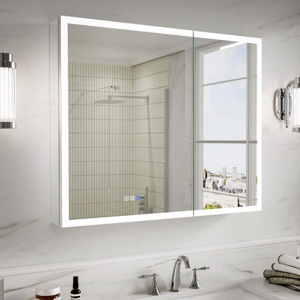 36 in. W x 30 in. H Medium Rectangular Silver Aluminum Recessed/Surface Mount Medicine Cabinet with Mirror and LED price history on PriceWatchPro