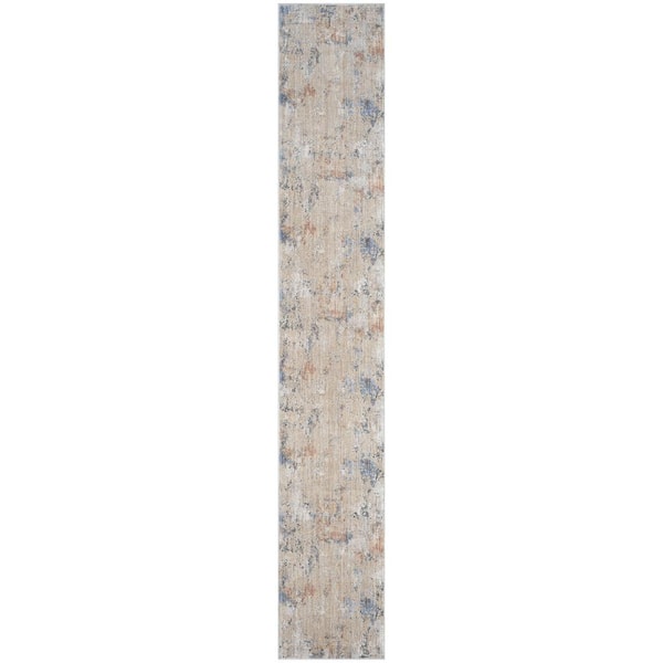 Nourison Beige Grey 2 ft. x 12 ft. Abstract Contemporary Runner Abstract Hues Area Rug