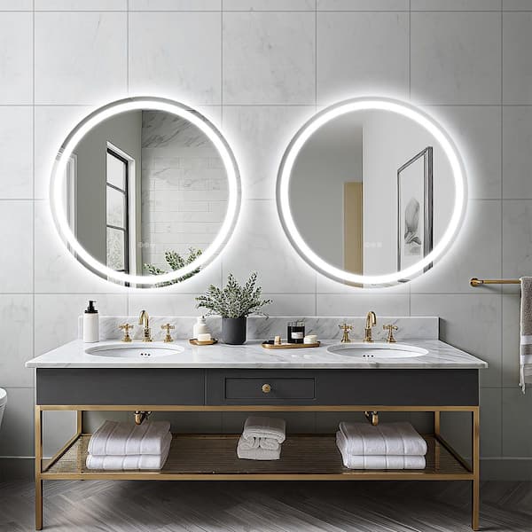 32 in. W x 32 in. H Round Frameless LED Lighted Anti-Fog Modern Wall Bathroom Vanity Mirror in Tempered Glass