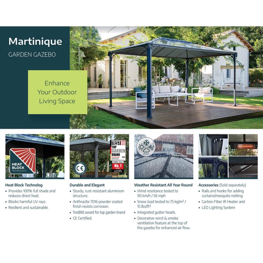 Martinique Gray and Bronze 10 ft x 12 ft Outdoor Garden Gazebo